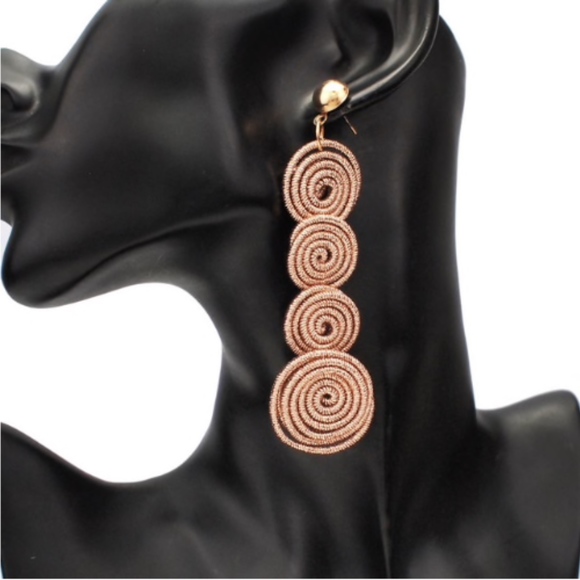 Rose Gold Woven Spiral Gypsy Stacked Earrings - Picture 2 of 3